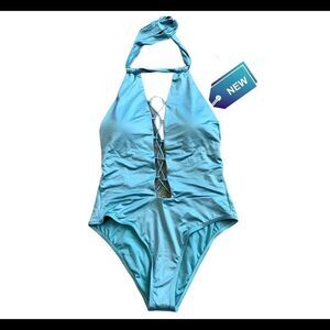CIKADA Australia blue crisscross one piece swimsuit